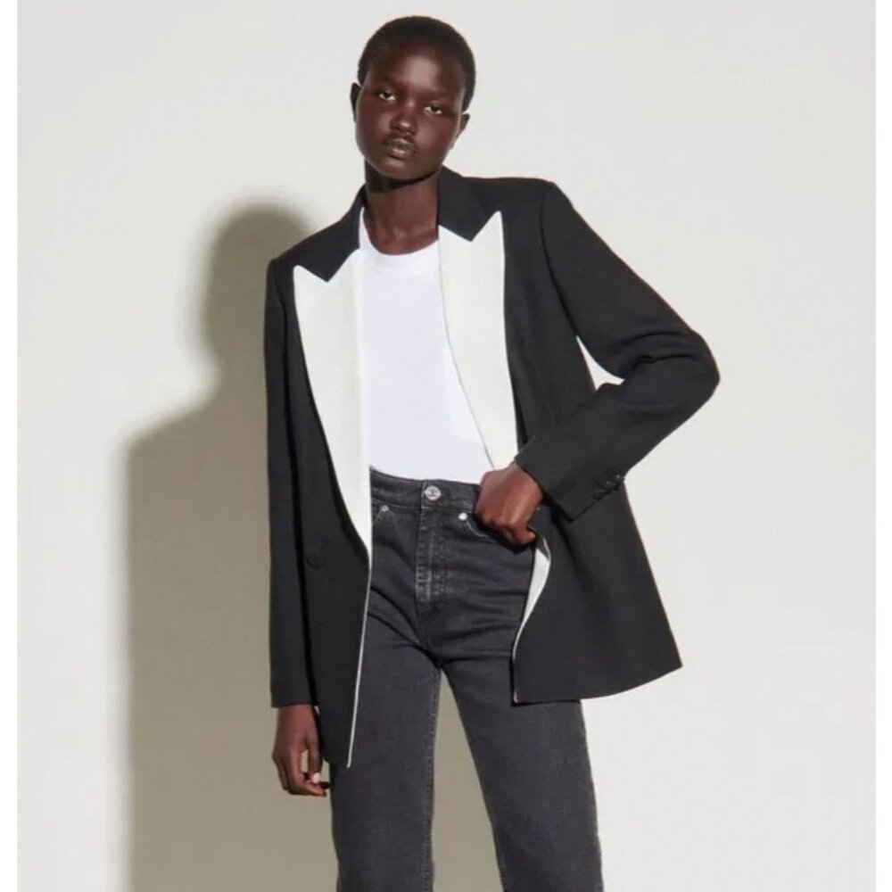 NWOT Sandro Contrasting Lapel Wool Blend Blazer Jacket